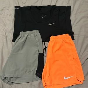 Nike bundle!!! - 1 black tank (L) + 2 shorts [grey and orange] (M)